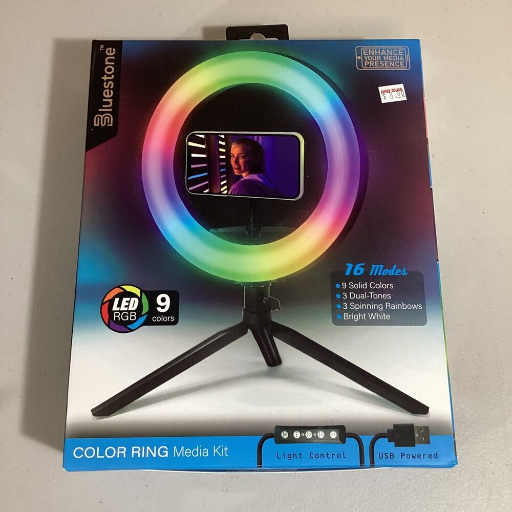 Bluestone Color Ring Media Kit LEDRGB 9 Colors 8"Ring Light Phone